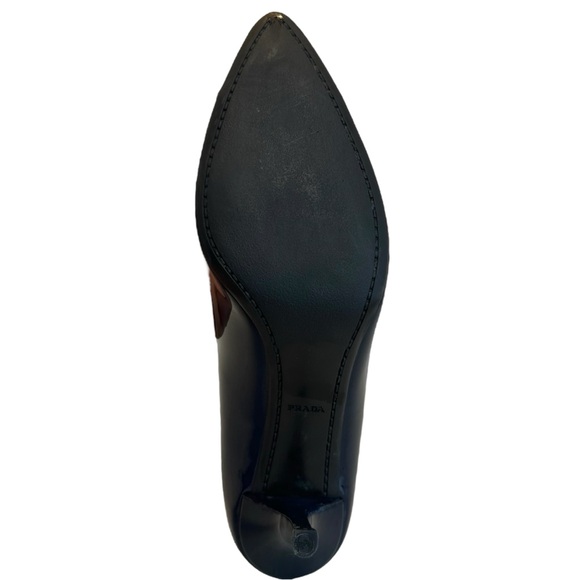 Prada Patent Leather Heels Blue Black Pointed Toe Bow Accent Size EU IT 40 US 10 - Picture 15 of 17